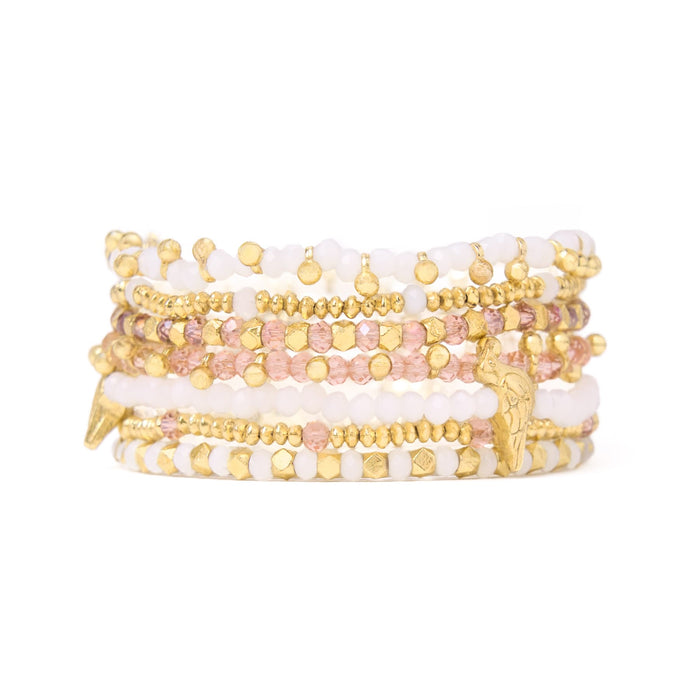 Janie + Mixed Crystal Stretch Bracelet Stack of 7 White Bracelet