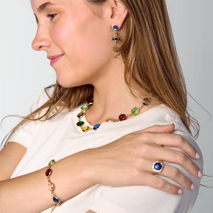 Jeannie Crystal + Enamel Dangle Earrings Blue Dangle