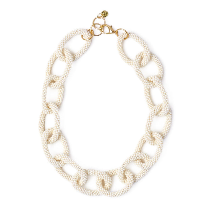 Jenna Chain Link Beaded Necklace Ivory Necklace