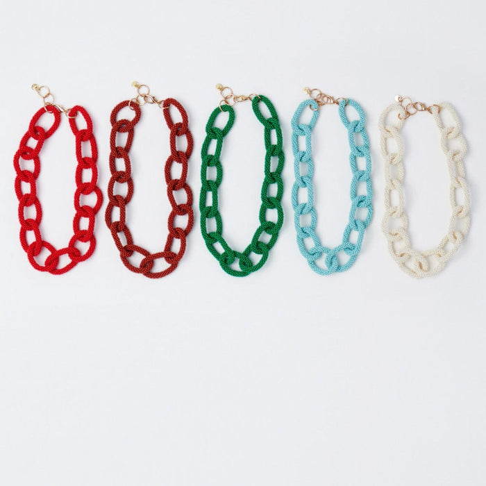 Jenna Chain Link Beaded Necklace Ivory Single Strand