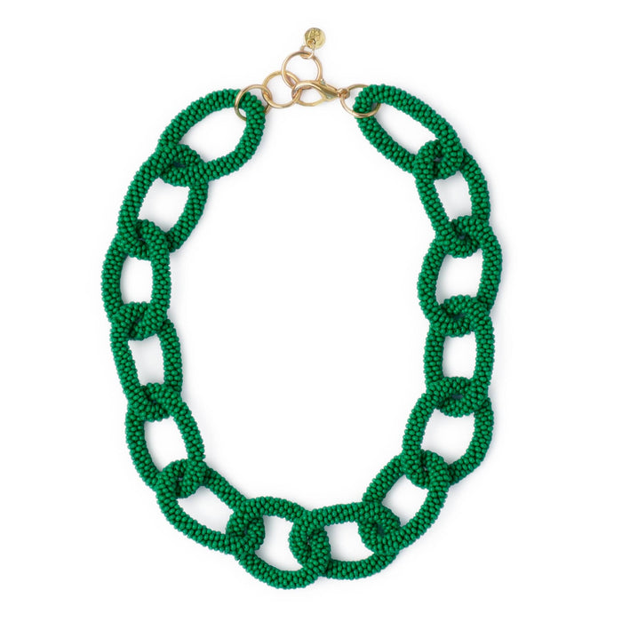 Jenna Chain Link Beaded Necklace Kelly Green Necklace