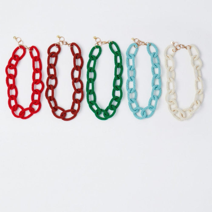 Jenna Chain Link Beaded Necklace Kelly Green Single Strand