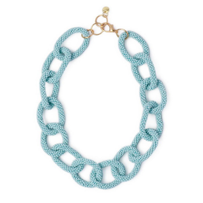 Jenna Chain Link Beaded Necklace Light Blue Necklace