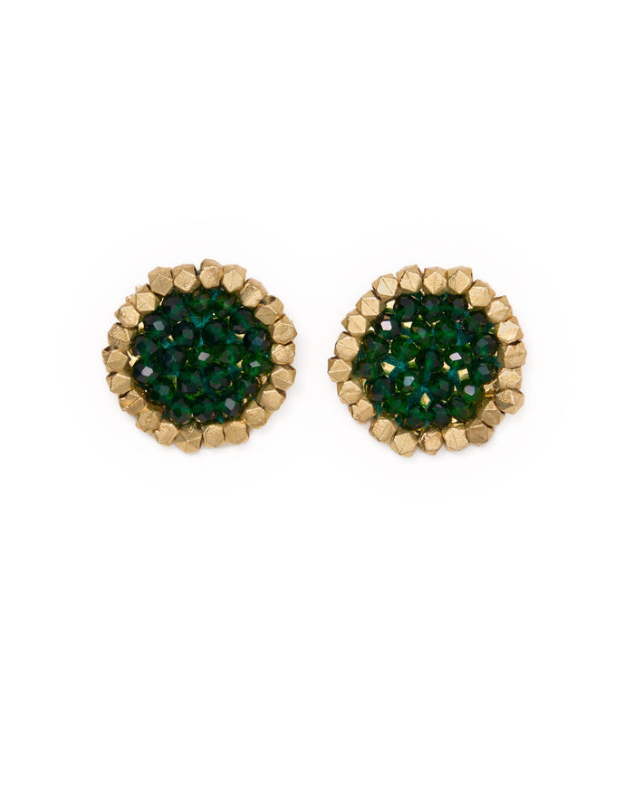 Johannah Crystal + Brass Bead Post Earrings Emerald Earrings