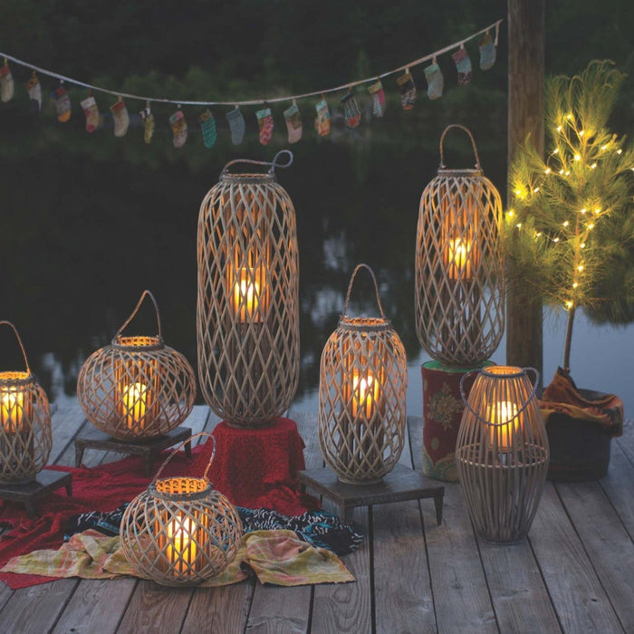 Candle Lantern Kalalou CLUX1003 40 Inch Tall Grey Willow Lantern With Glass Candle Insert Kalalou