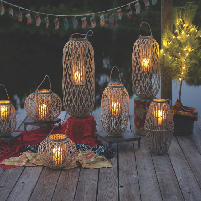 Candle Lantern Kalalou CLUX1008 16 Inch Tall Grey Willow Lantern With Glass Candle Insert Kalalou