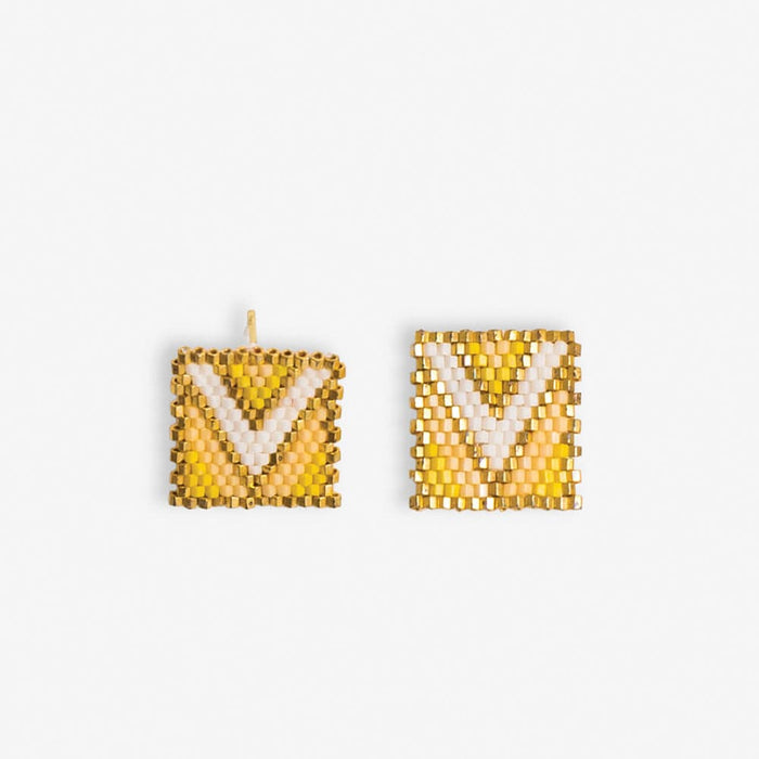 Kallie Chevron Rectangle Post Beaded Earrings Lemon