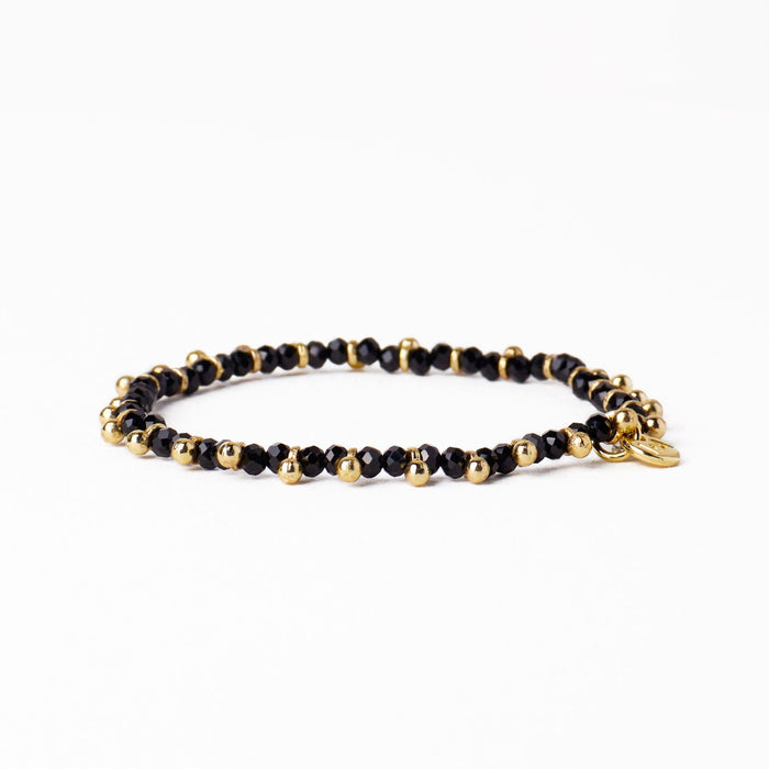 Kami Crystal With Brass Charm Stretch Bracelet Black + Gold Stretch