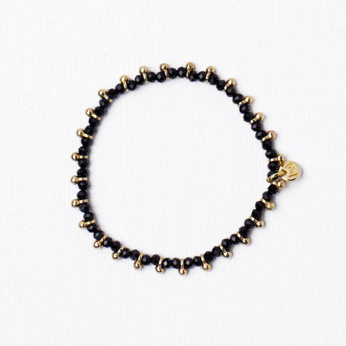 Kami Crystal With Brass Charm Stretch Bracelet Black + Gold Stretch