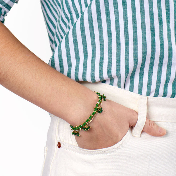 Kami Crystal With Brass Charm Stretch Bracelet Kelly Green + Gold Stretch