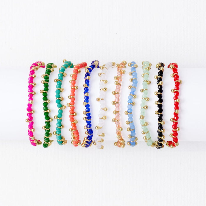 Kami Crystal With Brass Charm Stretch Bracelet Mint + Gold Stretch