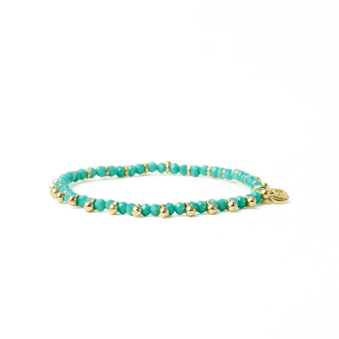 Kami Crystal With Brass Charm Stretch Bracelet Teal + Gold Stretch