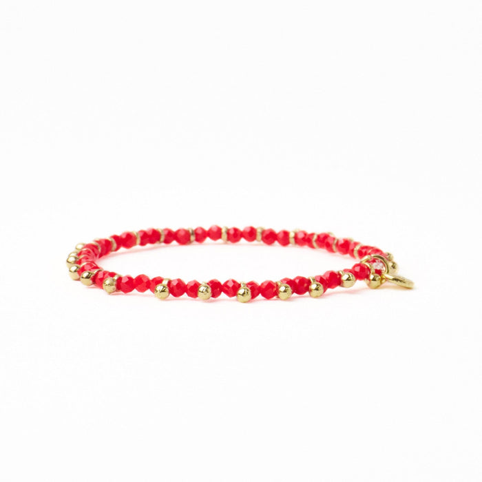 Kami Crystal With Brass Charm Stretch Bracelet Tomato + Gold Stretch