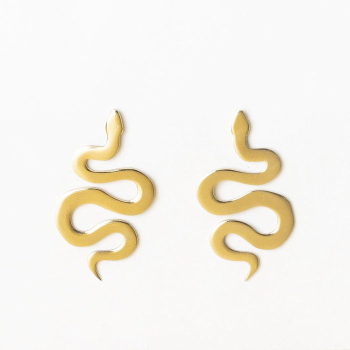 Kara Snake Post Earrings Brass Statement