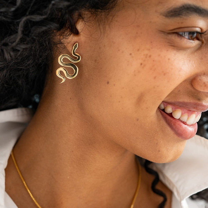 Kara Snake Post Earrings Brass Statement