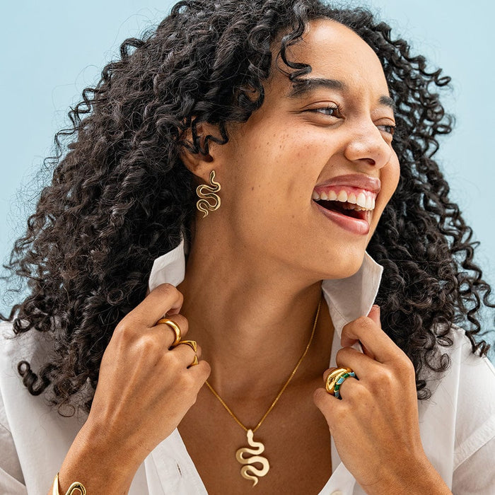 Kara Snake Post Earrings Brass Statement