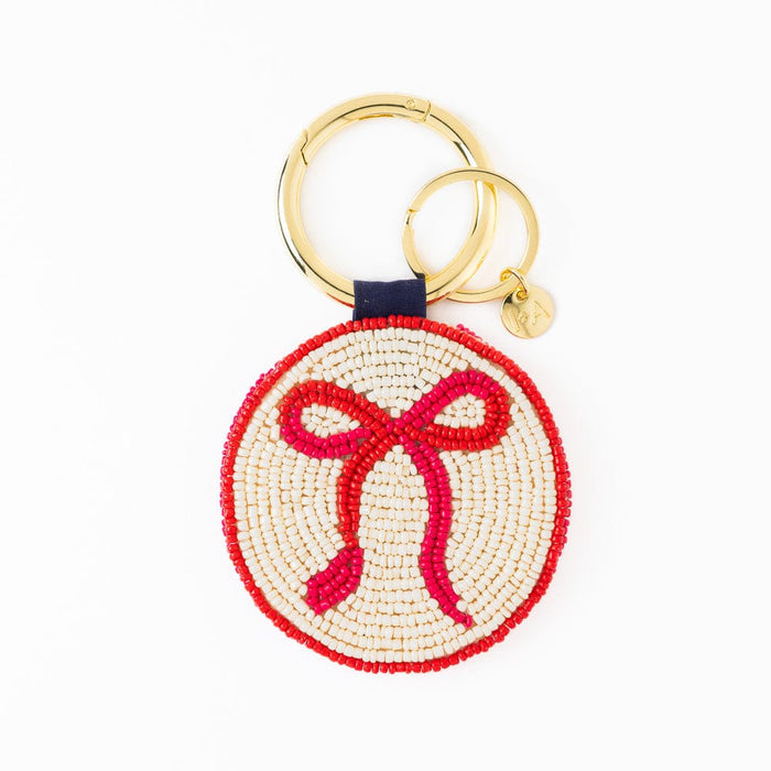 Kelsey Bow Seed Bead Bag Charm Key Ring Ivory Bag Charm