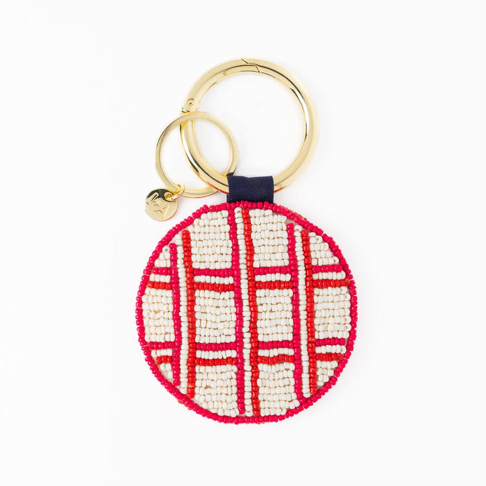 Kelsey Bow Seed Bead Bag Charm Key Ring Ivory Bag Charm