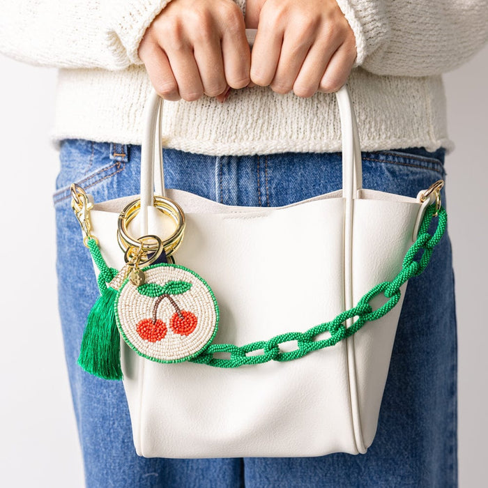 Kelsey Cherries Seed Bead Bag Accessory Key Ring Red Key Ring + Bag Charm