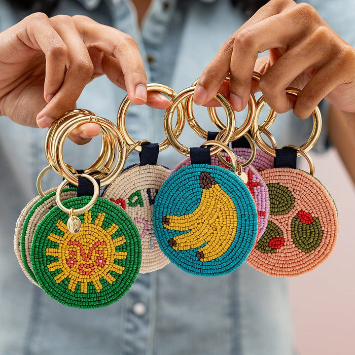 Kelsey Lemons Seed Bead Bag Accessory Key Ring Lemon Yellow Ivory Key Ring + Bag Charm