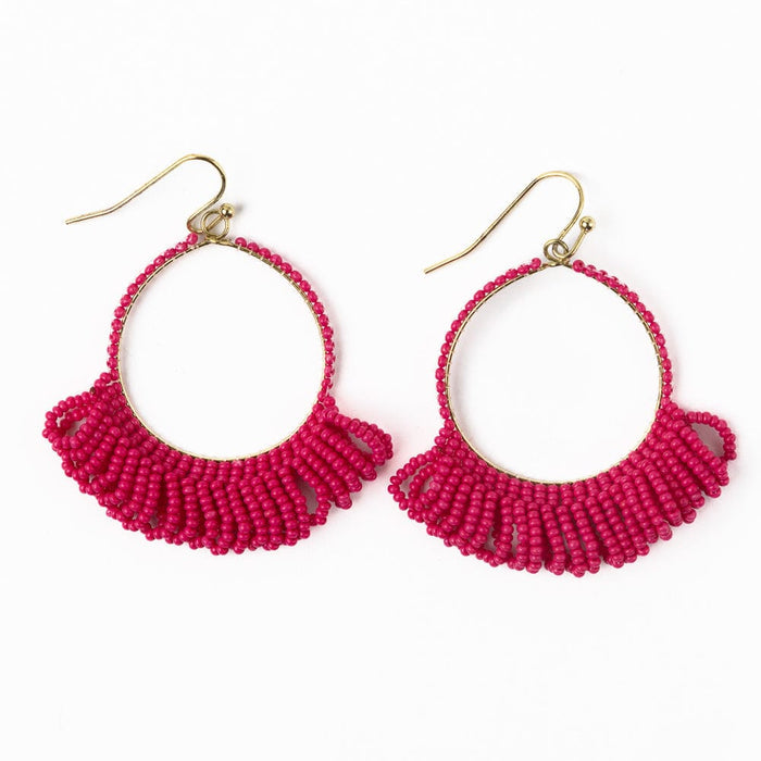 Kendra Fringe Hoop Seed Bead Earring Hot Pink Hoops