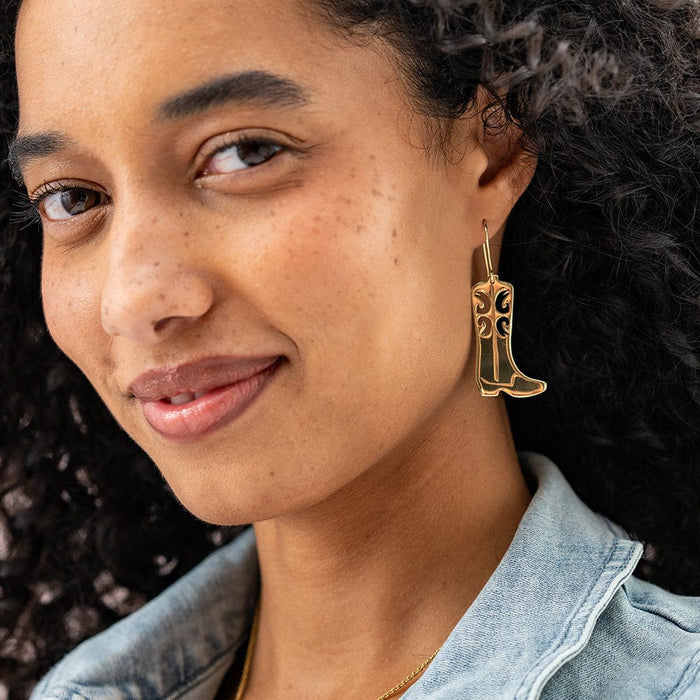 Lacey Boot Dangle Earring Brass Drop