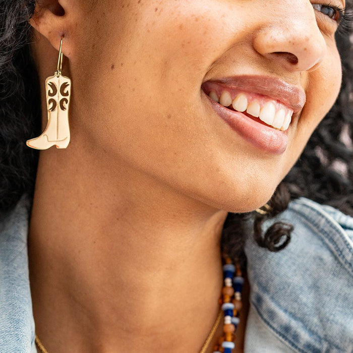 Lacey Boot Dangle Earring Brass Drop