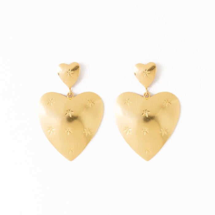 Laura Dangle Heart Earrings Brass Dangle