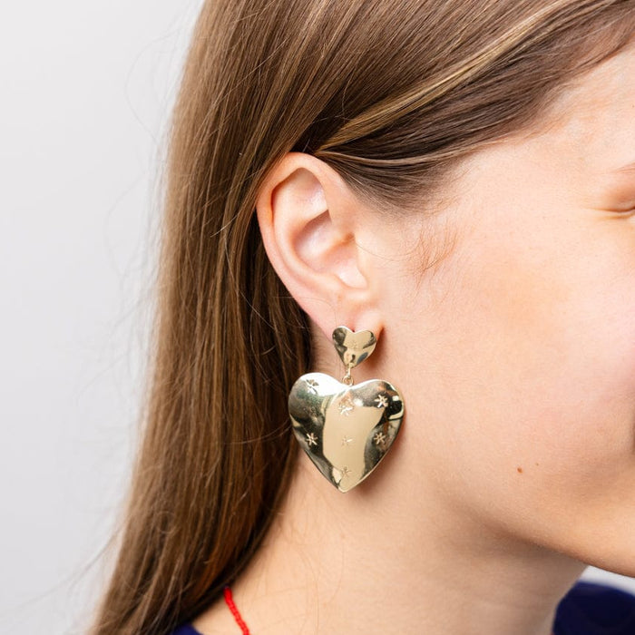 Laura Dangle Heart Earrings Brass Dangle