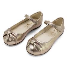 Leather Bow Tie Gold Ballerina Shoe