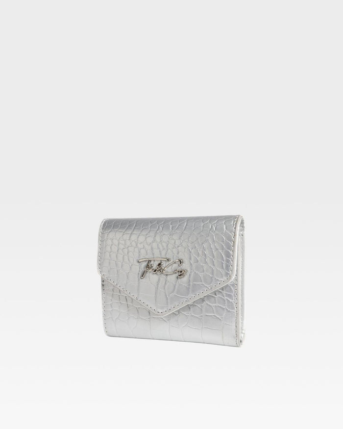 Mini Leather Wallet in Silver