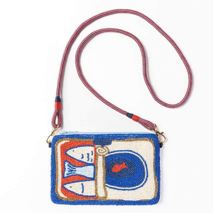 Leila Sardine Seed Bead Clutch With Strap Crossbody