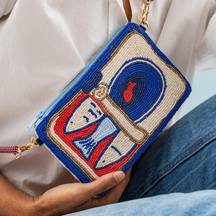 Leila Sardine Seed Bead Clutch With Strap Crossbody