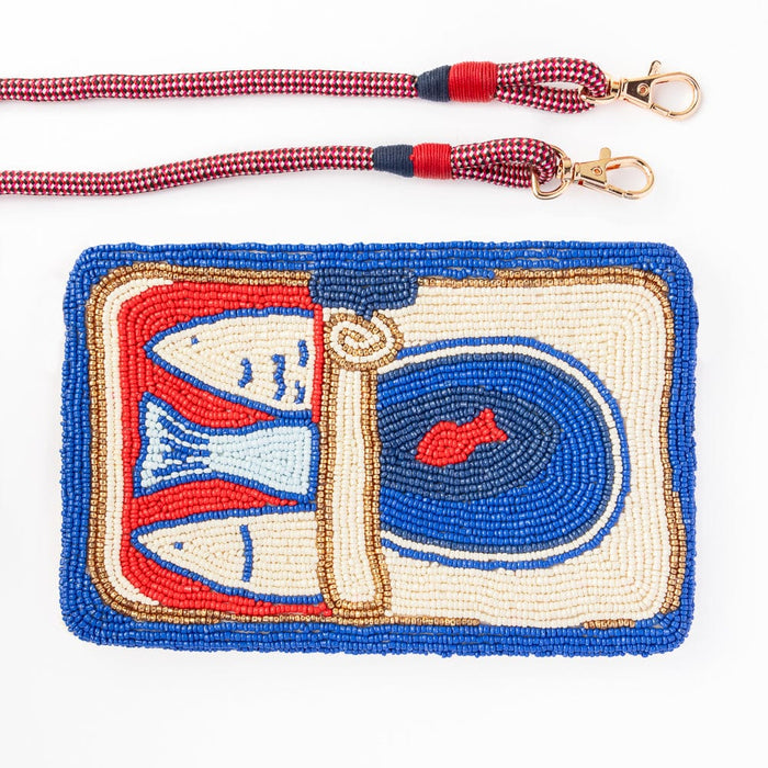 Leila Sardine Seed Bead Clutch With Strap Crossbody