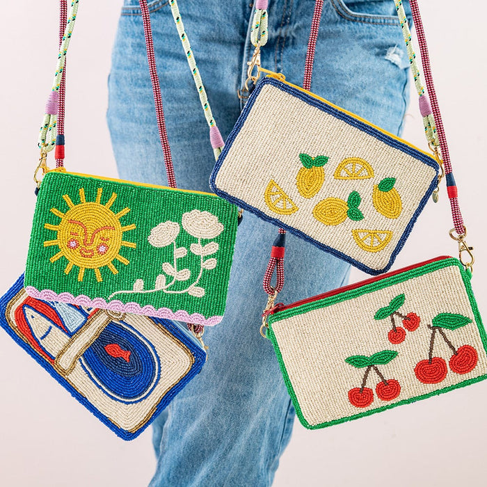 Leila Lemons Seed Bead Clutch With Strap Crossbody
