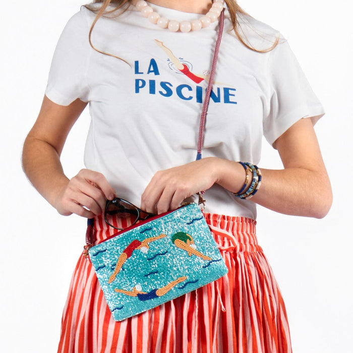Leila Swimmers Seed Bead Clutch With Strap Crossbody