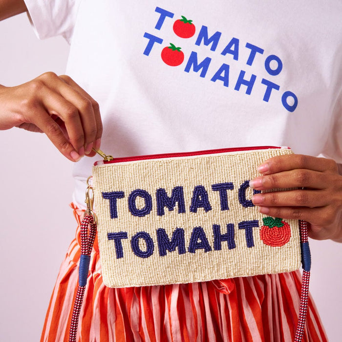 Leila Tomato Tomahto Seed Bead Clutch With Strap Crossbody
