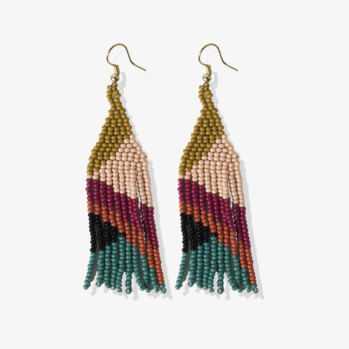 Lennon Angles Beaded Fringe Earrings Muted Rainbow Earrings