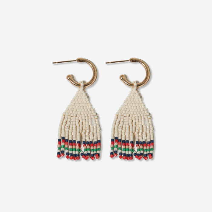Leta Mini Gold Hoop Solid With Multi-Stripe Bottom Beaded Fringe Earrings St. Tropez