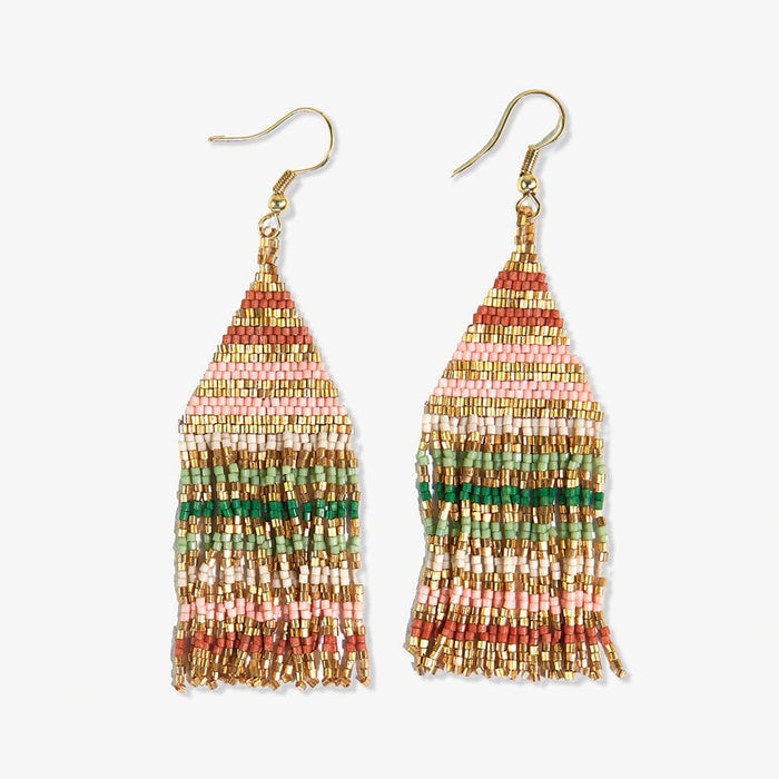 Lexie Horizontal Gold Lines Beaded Fringe Earrings Desert Earrings