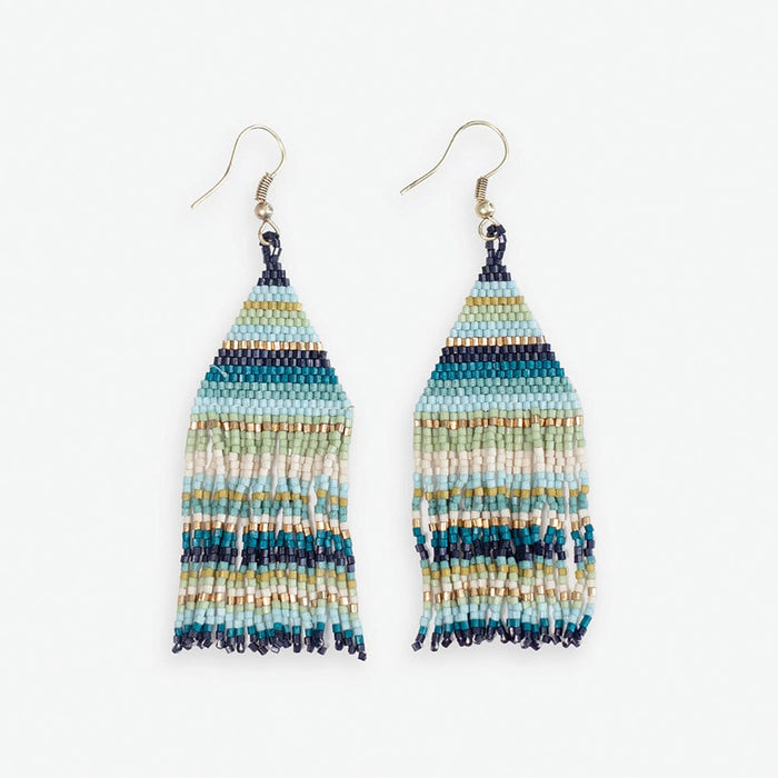 Lexie Horizontal Stripe Beaded Fringe Earrings Blue Earrings
