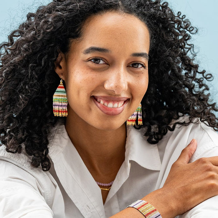 Lexie Horizontal Stripe Beaded Fringe Earrings Multi Fringe
