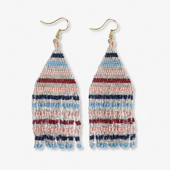 Lexie Horizontal Lines Beaded Fringe Earrings Silver SHORT FRINGE