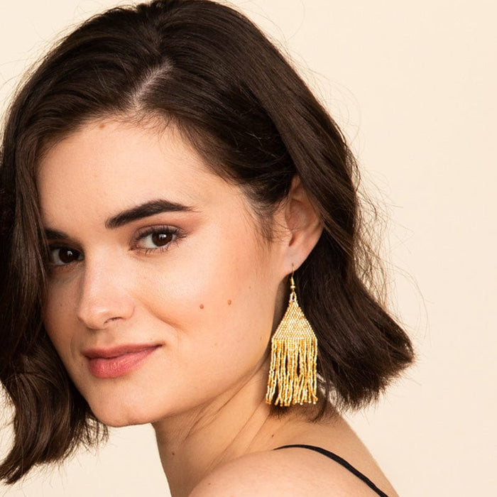 Lexie Solid Beaded Fringe Earrings Gold Fringe