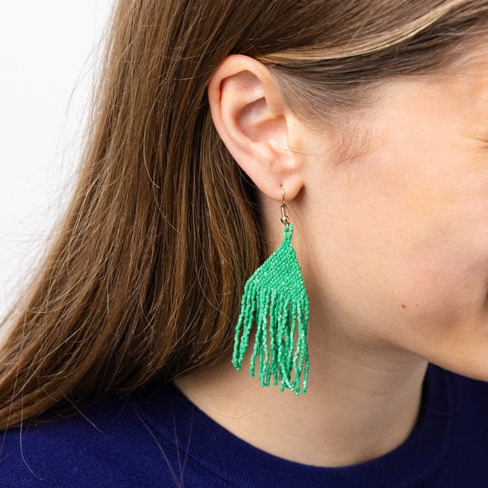 Lexie Solid Beaded Fringe Earrings Kelly Green Fringe
