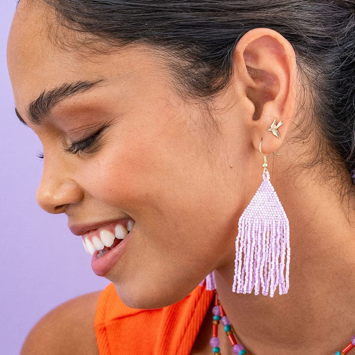 Lexie Solid Beaded Fringe Earrings Light Lavender