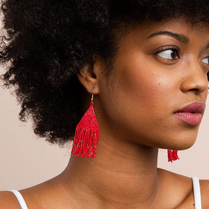 Lexie Solid Beaded Fringe Earrings Scarlet Red Earrings