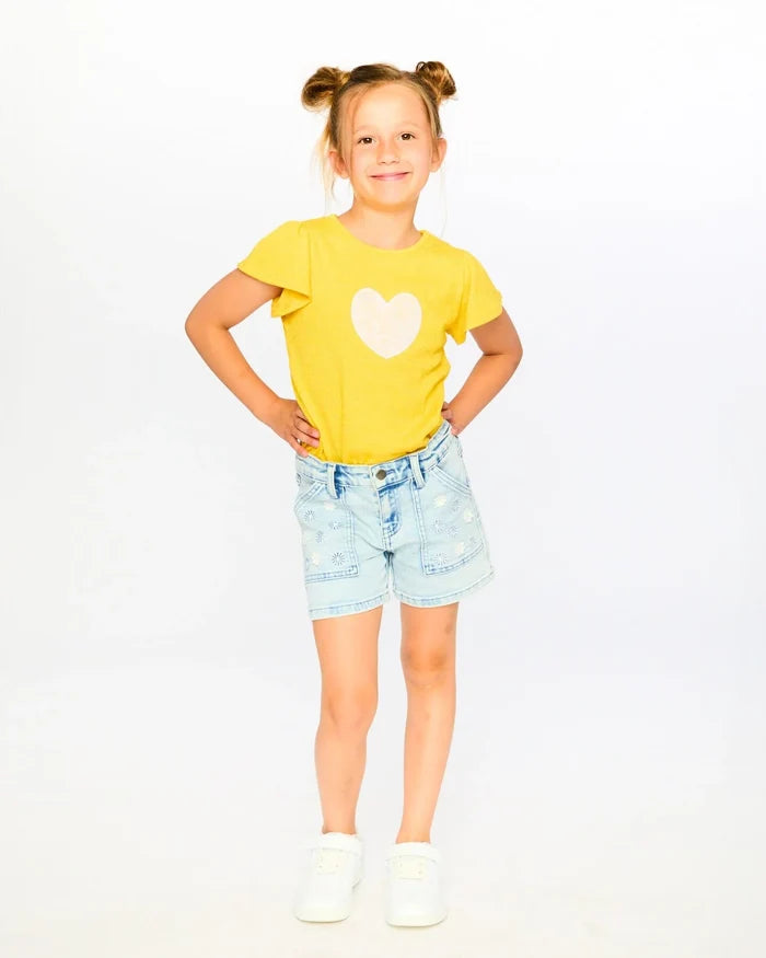 Light Blue Emb Flower Pocket Denim Shorts