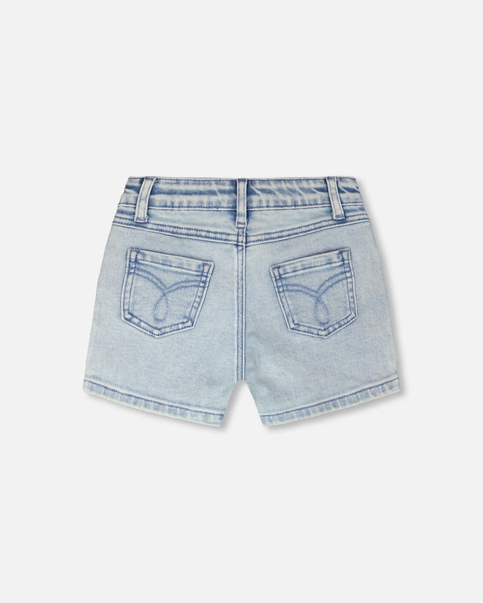Light Blue Emb Flower Pocket Denim Shorts