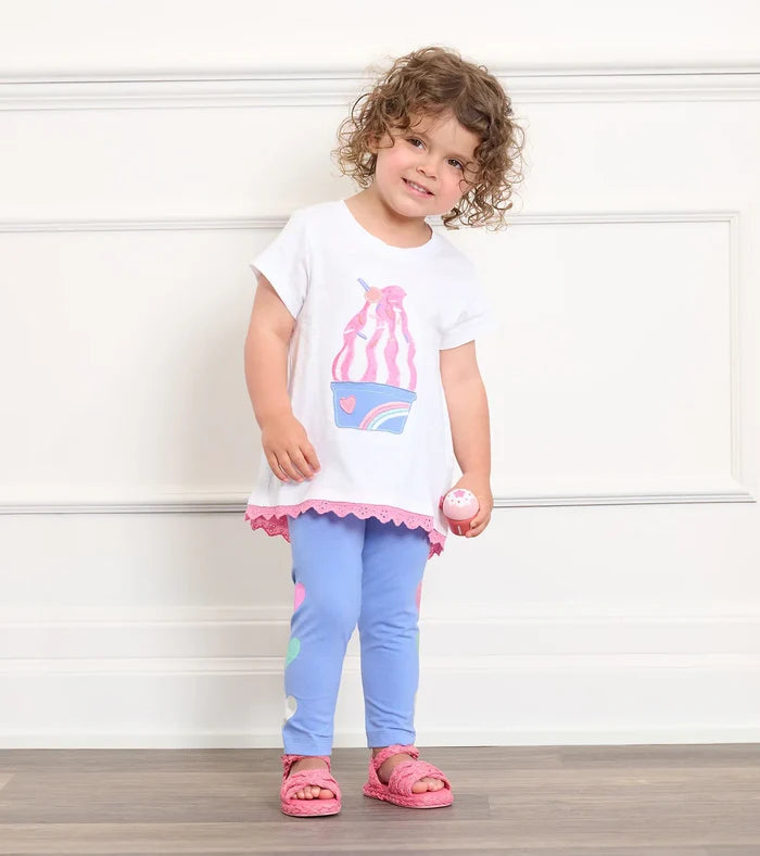 Light Blue Jewel Hearts Detail Leggings